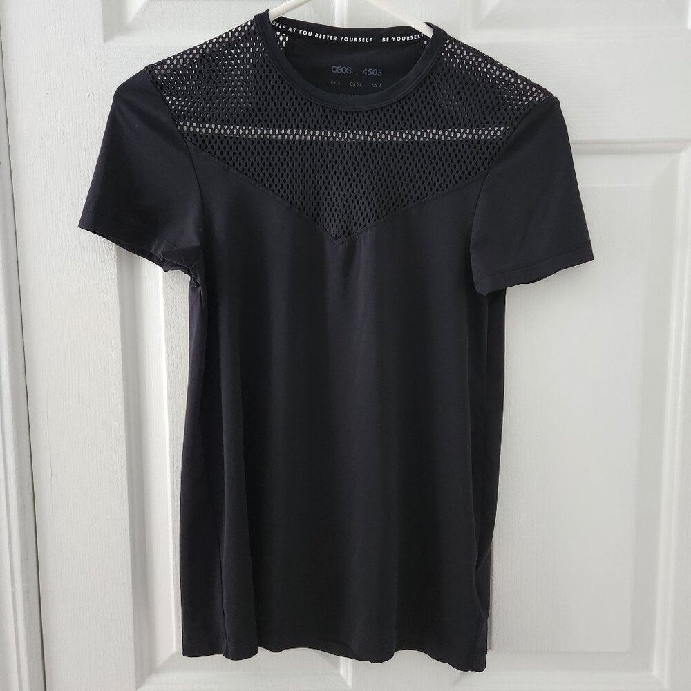 ASOS Black Perforated Short Sleeve Workout Athletic Tee T-Shirt Top - Size 6